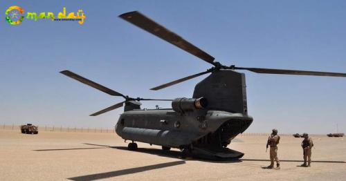An Emirati military helicopter lands at a military base near Saffer, Yemen.