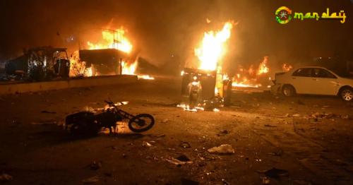 Vehicles are seen burning after a bomb blast in Quetta, Pakistan