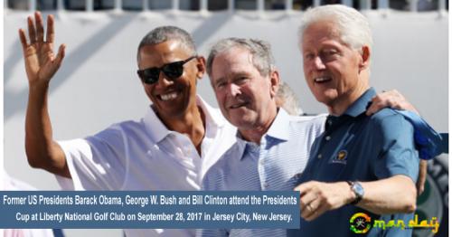 Obama, Bush, and Clinton reunited to help tee off the Presidents Cup — and the photos are great