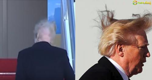 Hair-raising moment: blustery wind lifts lid on mystery of Donald Trump&rsquo;s mane