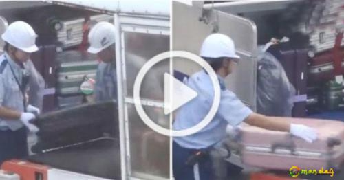 The internet was thoroughly shocked to see how these Japanese airport baggage handlers unloaded the passenger&rsquo;s luggage