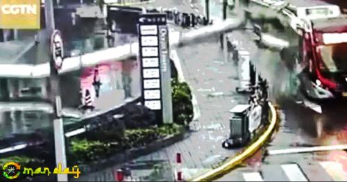 Pillar Falls Off Building, Lands On Moving Bus. Watch Shocking Video
