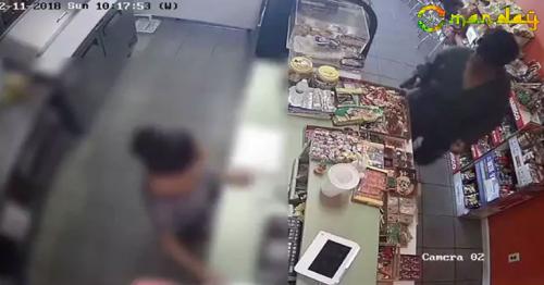 Store Counter Nearly Crushes Robber, She Manages To Steal Money Anyway