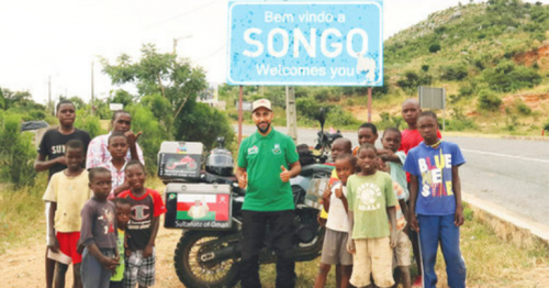 omani biker,african continent trip, spread the message of peace, road safety and a united africa.