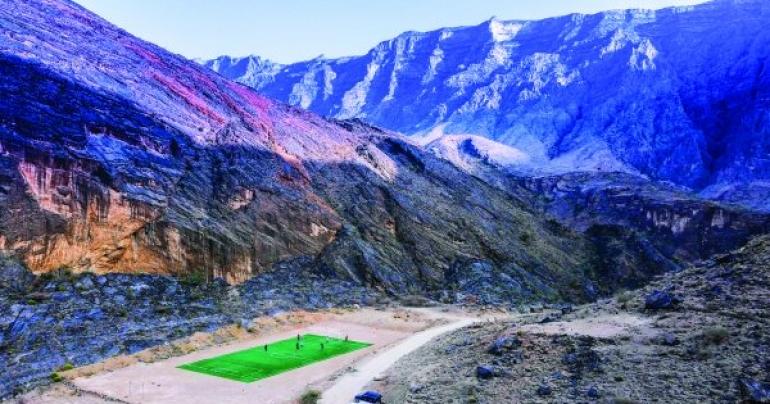 Italian photographer captures Oman’s stunning football pitch in the mountains
