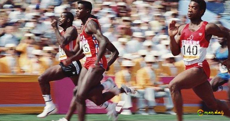 Legendary sprinter Carl Lewis (second left) won four gold medals when the Olympics were held in Los Angeles in 1984