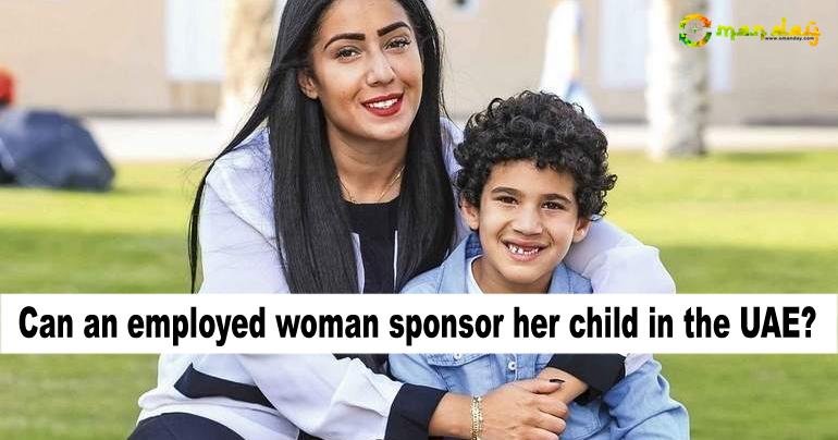 Can an employed woman sponsor her child in the UAE?