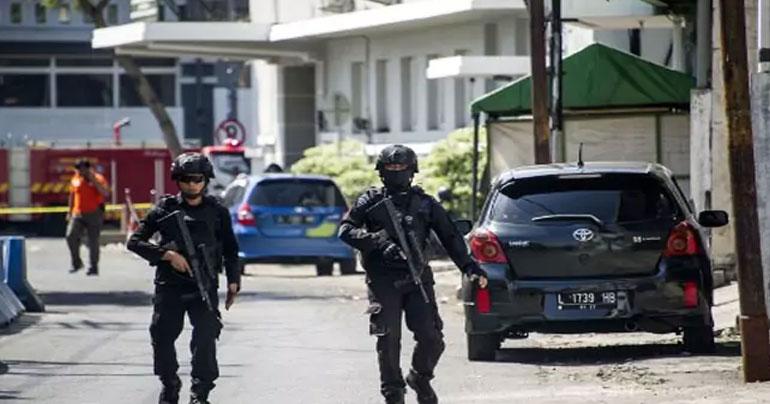 Two terrorists blow themselves up at Surabaya police headquarters in Indonesia